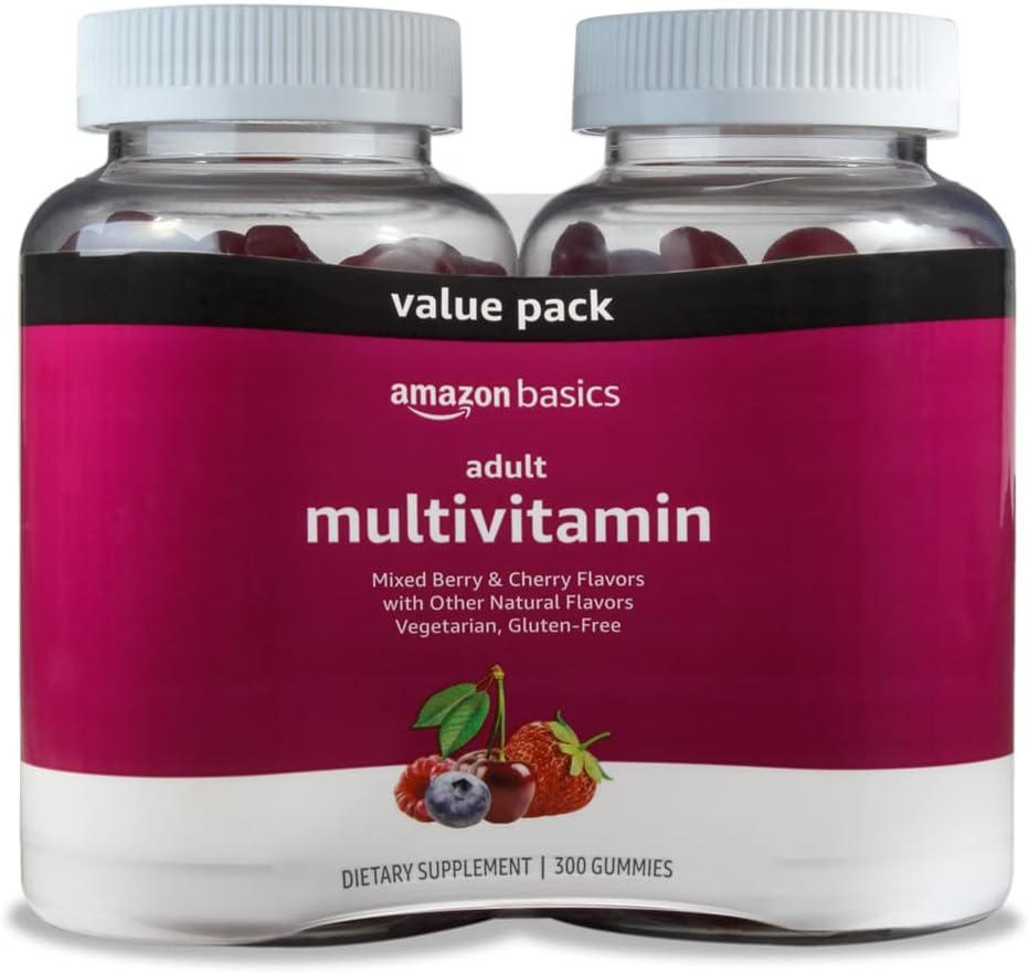 Amazon Basics Adult Multivitamin Gummies, Mixed Berry & Cherry Flavors, 150 Count, 75-Day Supply, Pack of 2 (Previously Solimo)