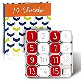 VioraWhite 1 Pack Metal Number Slide 15 Puzzle Red and White Number Sliding Puzzle Educational Pocket Funny Christmas Iq Game Gift for Teens and Adults, Ideal for Learning Tool Party Favors