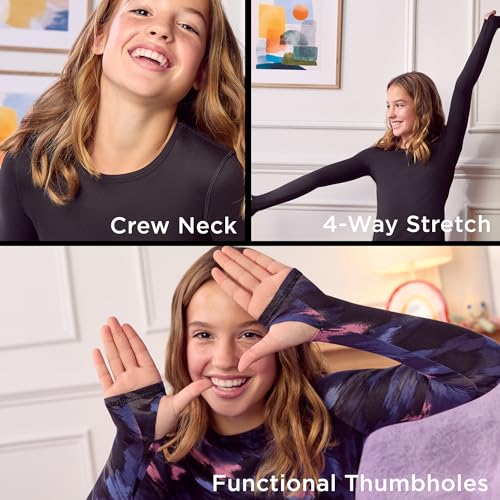 Image of Cuddl Duds Lightweight 2 Piece Active Base Layer Matching Sets for Girls | Kids Everyday Activewear, Long Sleeve Top & Leggings, Back to School & Gym Clothes, Breathable Moisture Wicking Lounge Set