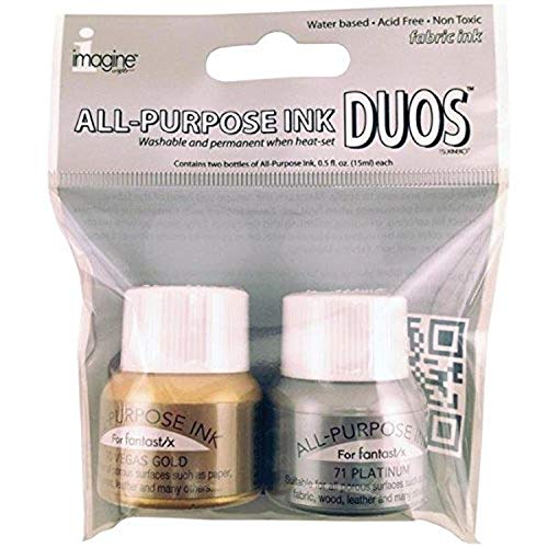 Tsukineko FX002001 All-Purpose Ink Duos for Fabric, Metallic Vegas Gold and Metallic Platinum