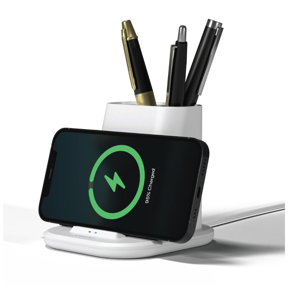 XECH Pen Stand with Wireless Charger | 15W Fast Wireless Charging Pad with USB-A & Type-C Output Ports | Stationery Holder | Gift for Man | Compatible with Wireless Charging Smartphones (Quest)-image-19