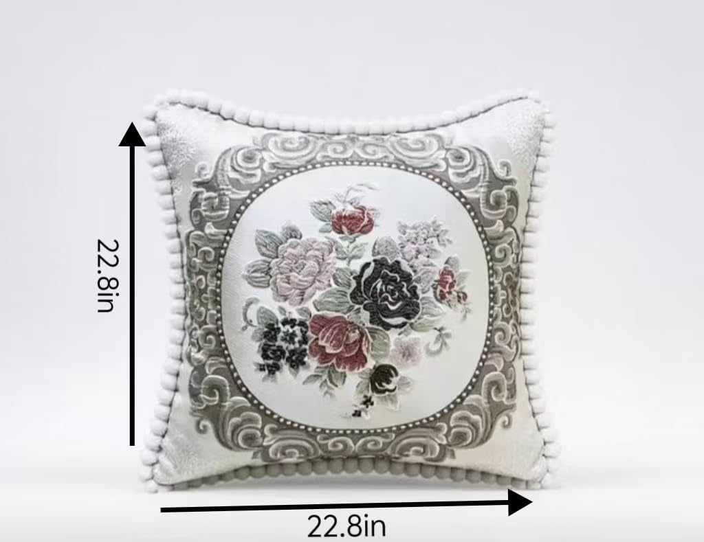 2piece 22.8 * 22.8 inch Throw Pillow Covers,Square Embroidered Flower Pillowcase, Boucle Pillow Covers,Home Decor for Sofa Living Room Couch Bed(Gray Flowers)