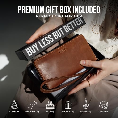 Image of Berliner Bags Lyon Premium Leather Wallet, RFID Protective Clutch, Purse or Purse for Women, camel, One Size, Vintage