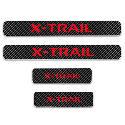 X-TRAIL 4D M Cubiertas de pedal de coche para umbral de puerta cubierta de placa de protección antiarañazos de fibra de carbono pegatina para proteger platos de patada rendimiento 4 piezas de color rojo