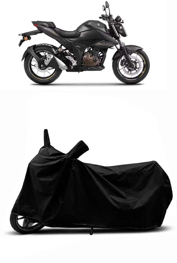 Image of Sheild Heavy Duty Waterproof Scooty & Bike Cover for Suzuki Gixxer 250 - UV Resistant, Dustproof & Rain Protection, All-Weather Outdoor Cover for Bikes & Scooty with Buckle Straps(Black)