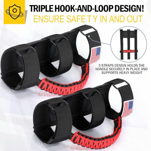 Image of moveland 4 Pack Roll Bar Grab Handles with US Flag for Jeep Wrangler, Red