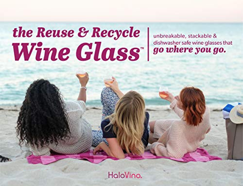 Halovino | Dishwasher Safe, Stemless Stackable Wine Glasses | Plastic, Shatterproof, Unbreakable | Reusable & Recyclable, Not Disposable | For Outdoor Parties & Receptions | 12 Oz #TOP1