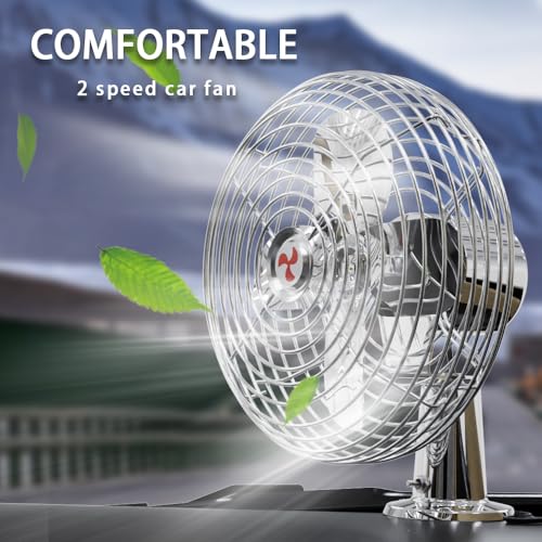 Heavy Duty 12V 8.75-Inch Car Fan,2-Speeds,All-Metal for RVs, Cars, Trucks, etc.Cigarette Lighter Cooling Fan,Helps to Circulate the Air in Your Car.(Cord Length 6FT)
