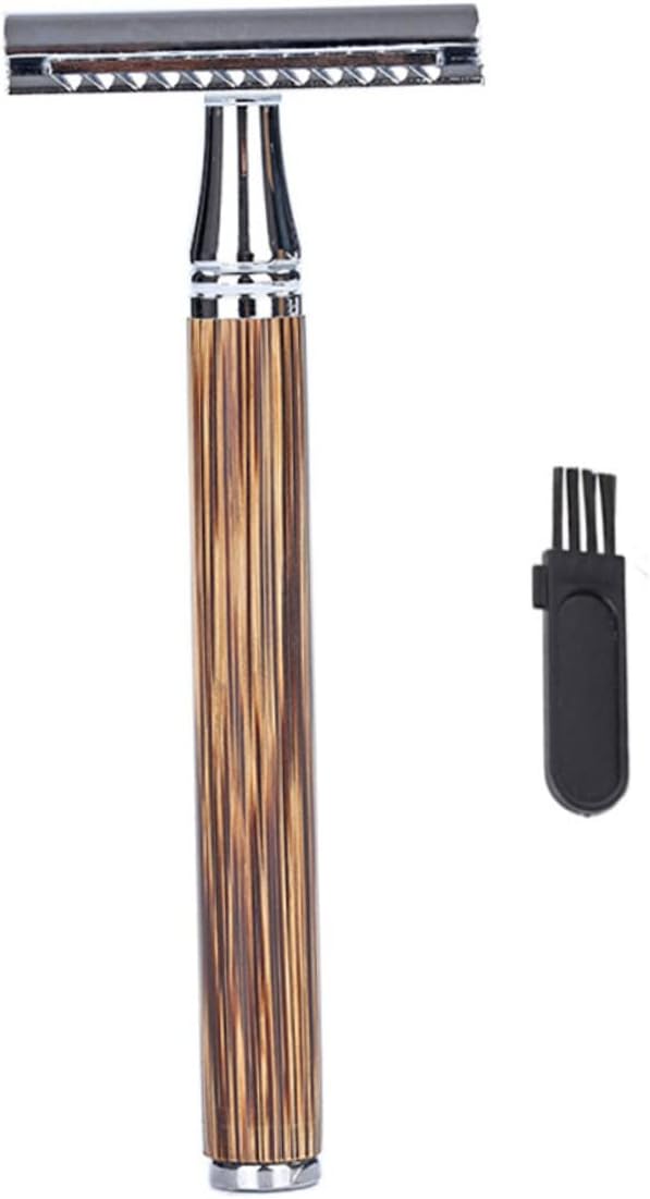 Safety Razor Wooden Long Handle Razor Double Edge Manual Razor for