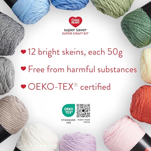 Image of Red Heart Super Saver Yarn Super Craft Kit Pastels,with 50 Countg /1.7 oz. 4 Medium Worsted Yarn for Knitting & Crocheting,12 Colors,Perfect for Chunky Sweaters,Blankets,Amigurumi,50 Count (Pack of 10)