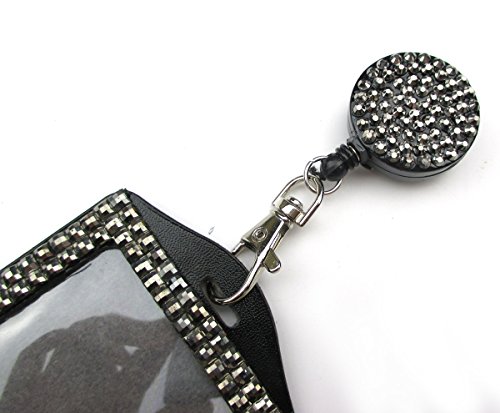 All In One Rhinestone Lanyard Bling Crystal Necklace + Badge Reel + Card Holder For Business Id/Key (Silver) #TOP1