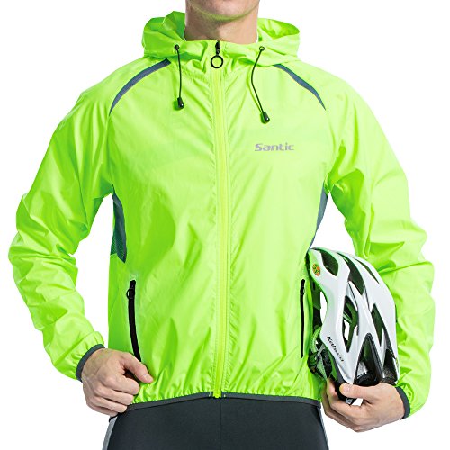 Santic Men's Cycling Jacket Windproof Long Sleeve Wind Jacket Bicycle Coat Hooded Jackets