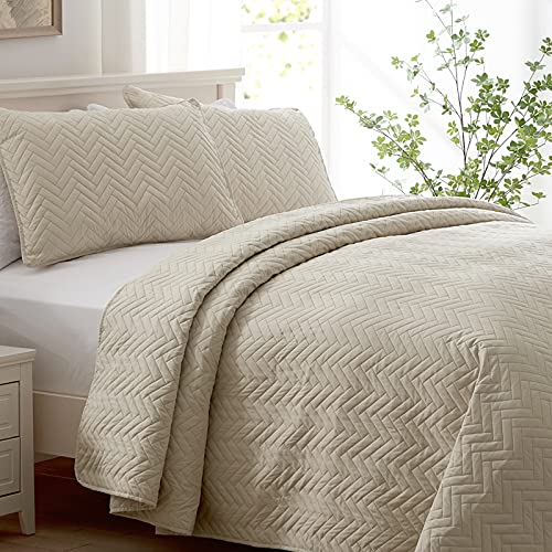 SEMECH King Size Quilt King Quilt Set California King Quilt, Beige Quilt King Size Soft King Bedspread 3pcs Including 1 Quilt 2 Shams 118''x106'' (King/ CK, Sand Beige)