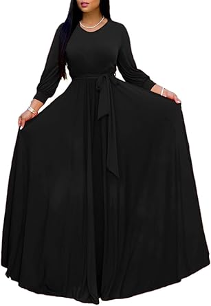 Yajedo Plus Size Maxi Dress for Women 3/4 Sleeve Casual V Neck Printed Formal Dresses