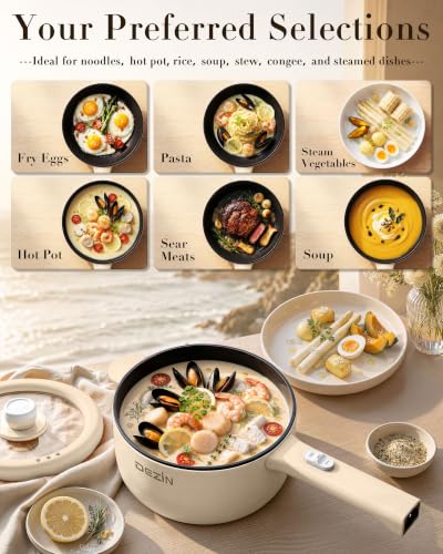 Image of Dezin 2L Hot Pot Electric, Non-Stick Electric Pan, 700W Adjustable Power | Electric Pot for Cooking /Steak /Egg /Fried Rice /Ramen /Soup, Portable Pot for Dorm /RV /Family /Travel /Camping, Include Spatula