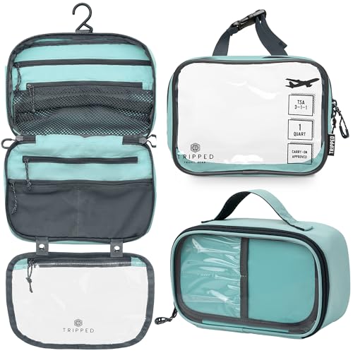 Toiletry Bag Kit Set: Hanging Travel Toiletry Bag + Makeup Bag with Brush Holder + Ultralight Accessory Organizer Pouch (Dusty Teal Makeup)