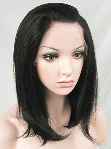 Ebingoo Black 1# Bob Lace Front Wig Straight Heat Resistant Synthetic Hair Brazilian Medium Women's Wigs