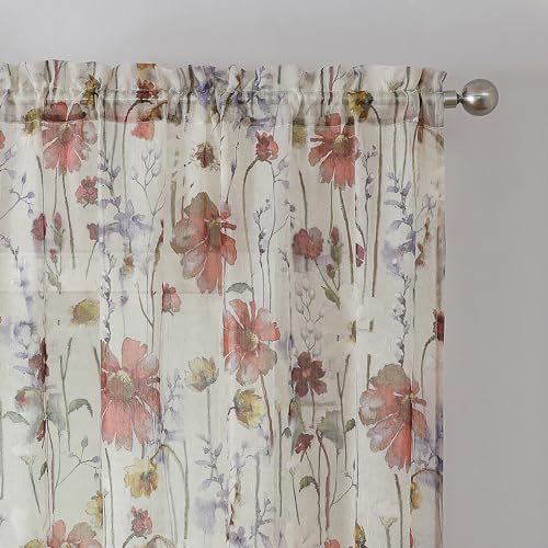 Image of OWENIE Crushed Valance Sheer Curtains 14 Inches Length 2 PCS, Small Modern Printed Kitchen Valance Living Room Bathroom, Light Filtering Curtains, Rod Pocket Top Window Treatment Decor, 42Wx14L