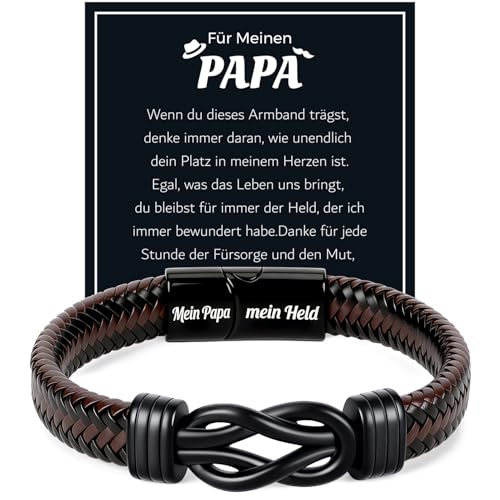 Helixor Geschenke für Papa Armband Herren Leder - Bester Papa Geschenk Lederarmband mit Gravur, Männer Armband Vatertagsgeschenk Vatertag Geschenke von Tochter Sohn, Geburtstagsgeschenk für Vater