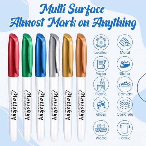 Image of Motiskyy 48 Pcs Metallic Permanent Markers Bulk Metallic Marker Pens Medium Tip Quick Dry Paint Pen for DIY Crafts Artist Illustration Gift Card Making(Colorful)