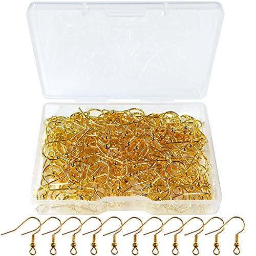 120pcs Earring Hooks with Ball and Coil, Hypo Allergenic Plated Gold Ear Wires with Transparent...