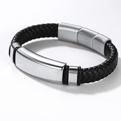 U7 Mens Braided Leather Bracelet With Stainless Steel Id Tag Punk Biker Classic 11Mm Wide Leather Cuff Bracelets, Resizable #TOP2