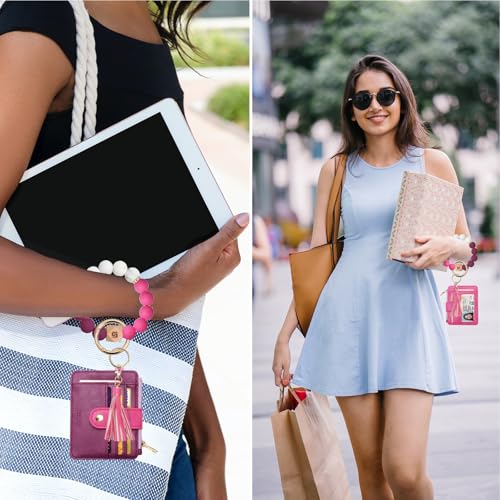 Image of COOLANS Silicone Bracelet Wristlet Wallet Credit Card Holder RFID ID Window Key Ring Tassel Slim Wallet Women Keychain Purse