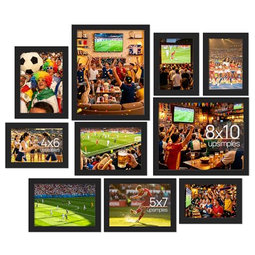 upsimples 10 Pack Picture Frames Collage Wall Decor for Mounting or Tabletop Display, Photo Gallery Frame Set for Family, Multi Sizes Including 8x10, 5x7, 4x6, Black