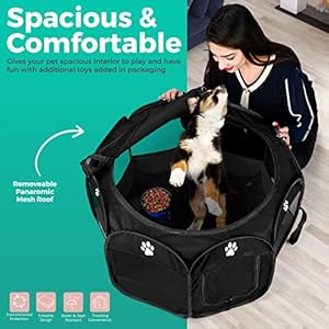 Dog Playpen Indoor for Small, Medium and Large Dogs. Portable Dog Pen,Foldable & Pop up Puppy playpen Indoor & Outdoor Travel. Puppy Kennel Comes with Additional Toys and Bag.(Small-Black)