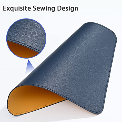 Image of Combo Pack - Aropana Vegan Leather Desk Mat Big with Mouse Pad Small, Reversible & Waterproof Edge-Stitched Upgraded (Navy Blue /Yellow 1*Big 27.6'' x 13.8'' Inches, 1*Small 9.8 x 8.3 inches)