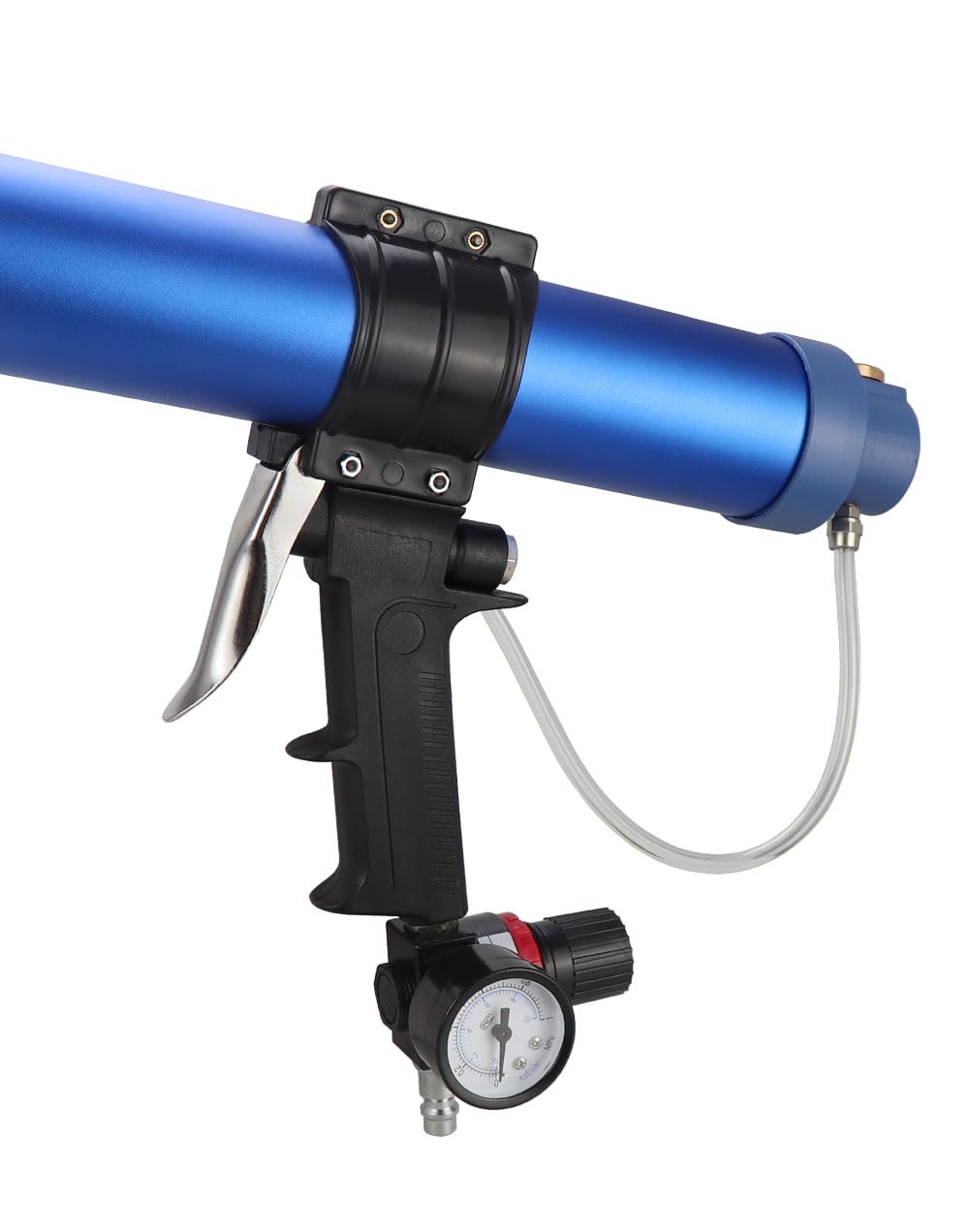Pistolet à calfeutrer pneumatique pour saucisses 600 ml - Pistolet à mastic en silicone - Pistolet à air et caoutchouc - Outil d'application avec 10 buses de colle transparentes