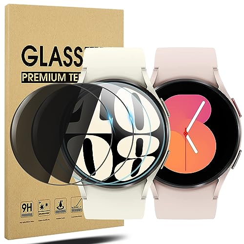 Diruite 4 Piezas Protector Pantalla para Samsung Galaxy Watch 8/7/6/5/4/FE 40mm Cristal Templado(Diámetro 37mm),2 HD Protector&2 Privacidad Vidrio Templado