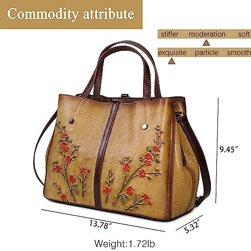 Image of Genuine Leather Satchel for Women Top Handle Bags Handmade Purse Vintage Embossed Leather Crossbody Handbags Hobo Bag