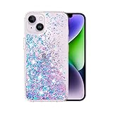 uCOLOR Case Compatible with iPhone 13/14 6.1' 2022 Glitter Bling Sparkle Quicksand Floating Liquid Cover Waterfall Soft TPU Clear Protective Case for Girls Women (Purple Blue)