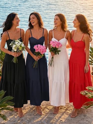 Image of ECOWISH Women's Summer Strapless Maxi Dress 2026 Off Shoulder Hollow Out Smocked A Line Tube Tiered Long Dresses