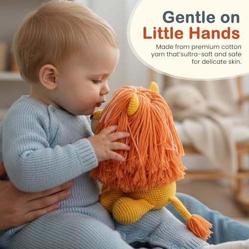 Image of Happy Threads Handmade Crochet Lion Toy for Kids - Asad Lion | 25 cm Cute Stuffed Animal Soft Toys for Boys & Girls | Bis Certified, Safe & Durable Knitted Toys for Newborn, (100% Cotton)