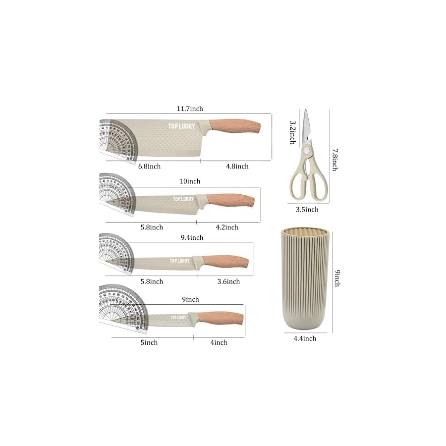 Knife Set, Wiztoynia 6-Piece Khaki Kitchen Knife Set for Home, Anti-Rust Non-stick Stainless Steel Sharp Chef Knife Set with Universal Knife Block for Kitchen, Ergonomical Design (Khaki)