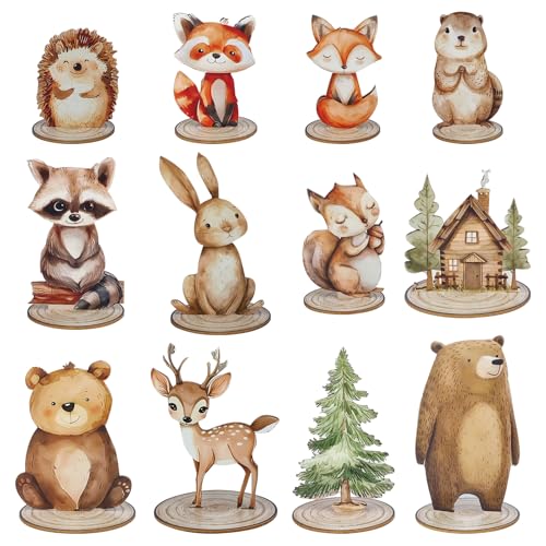 Image of 12 Pack Woodland Animals Baby Shower Decorations, Kid Forest Happy Birthday Decoration Centerpieces for Tables Woodland Nursery Animal Decor Home Office Farmhouse