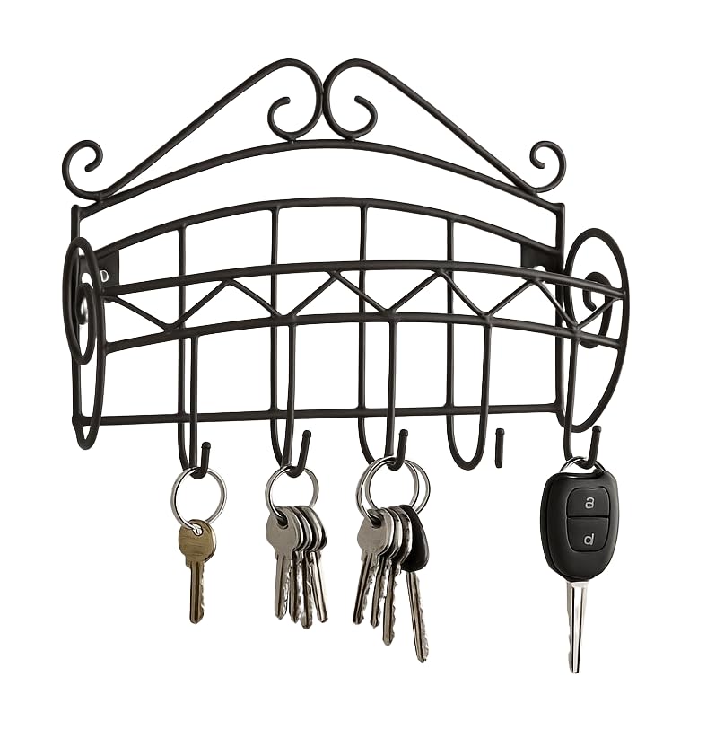Dependable Industries Mail & Key Holder Hooks Organizer Wall Mounted Decorative Black Matte Entryway Organize Letters, Magazines, Keys, Dog Leashes Multi-Purpose
