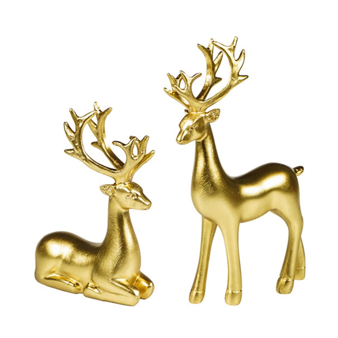 Peosaard Golden+S Reindeer Sculpture, Gold Reindeer Home Ornaments Resin Sculpture Figurines For Christmas Home Table Decor 2Pcs, Christmas Figurines