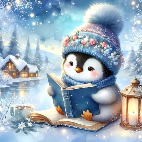 TOSTOG Diamond Painting Kit Completo,Rotondo Diamond Art Kit per Adulti e Principianti,Pinguino 5D DIY Ricamo a Punto Croce Painting Pittura Decorazione Casa 30x30cm