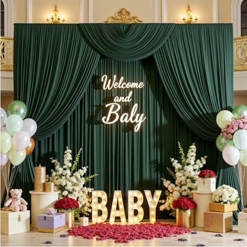 Image of 10ftx15ft Hunter Green Backdrop Curtains for Parties, Wrinkle Free Polyester Hunter Green Photo Backdrop Drapes 2 Panels 15 ft Long Back Drop Cloth for Wedding Birthday Photography Background Party