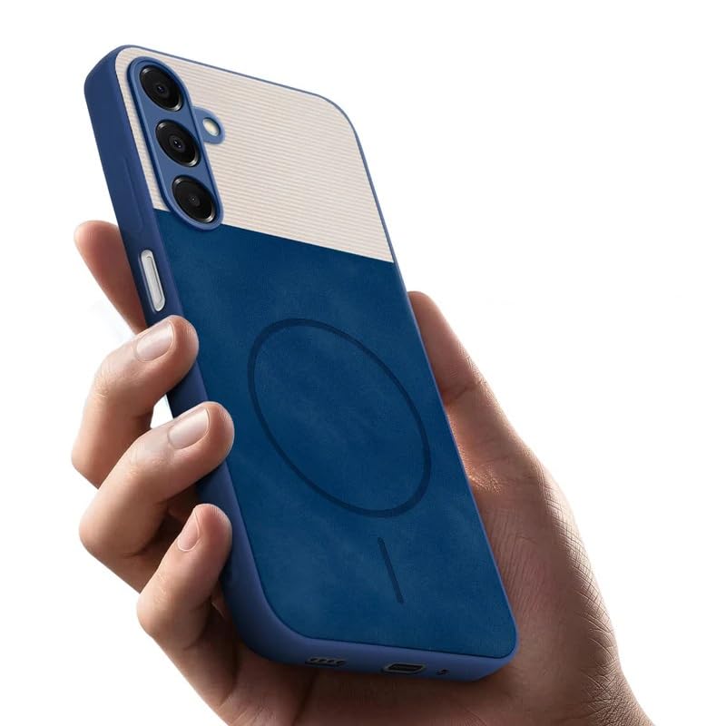Image of Bintage CASE Mac Safe Design Hard Light Weight Back Case | Soft Border Camera Protect | Dual PU Leather Finish Back Cover Compatible for Samsung Galaxy A16 5G - White & Blue