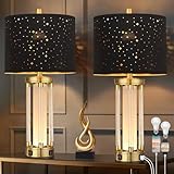 QiMH Gold Table Lamps Set of 2 with USB A+C Ports, Morden Bedside Lamps with Night Light, Unique Star Hallow Black Shade Lamp for Night Stands, Lamps for Bedroom, Office and End Tables(Bulb Included)