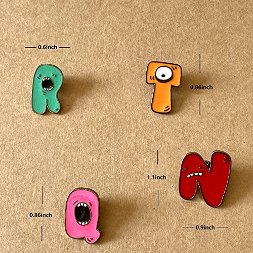 Image of 26pcs Initial Letter Enamel Pins A-Z Cartoon Alphabet Brooch Pin Lovely Lapel Pin Badge Jewelry for Backpacks Jackets