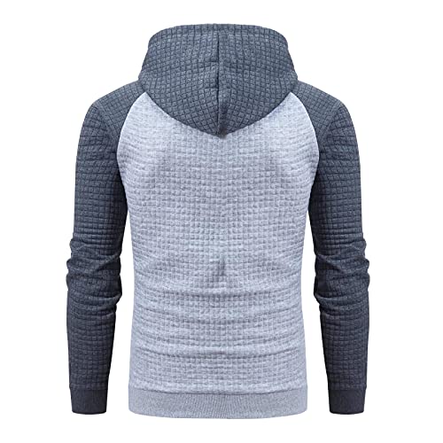 Yundobop Men'S Pullover Hoodies Plaid Jacquard Long Sleeve Drawstring Hipster Casual Hooded Sweatshirts With Kanga Pockets Lightgrey/Grey L thumb #2