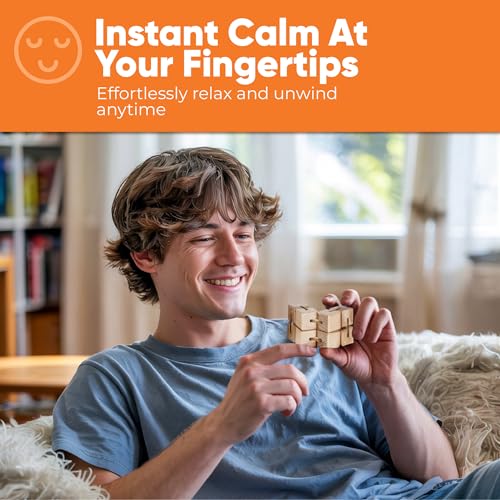 Image of BunMo Wooden Fidget Cube - Beechwood Infinity Cube Fidget Toy, Larger One Pack - Smooth Folding Pocket Fidget, Natural Wood Sensory Cube for Desk or Travel