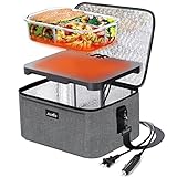 Aotto Portable Oven Food Warmer Lunch Box - 12V 24V 110V Mini Personal Electric Heated Lunch Box for Work, Car, Truck, Vehicle, Travel, Office, Hotel, Home Cooking and Reheating Meals (Grey)