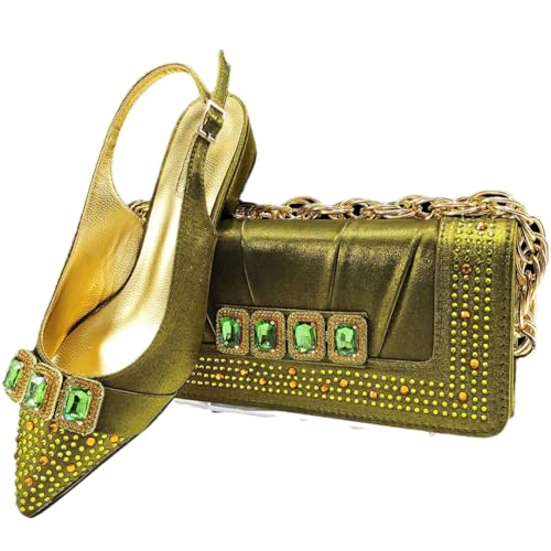 Pochette de soirée et escarpins olive en 43 pour pieds sensibles