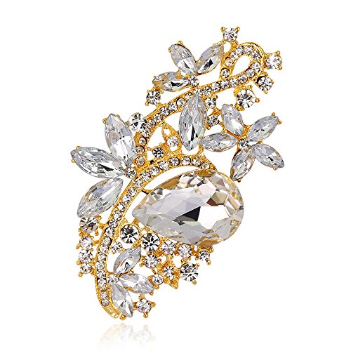 Image of Wedding Bridal Big Crystal Rhinestone Bouquet Brooch Pin for Women (Gold Tone-silver)